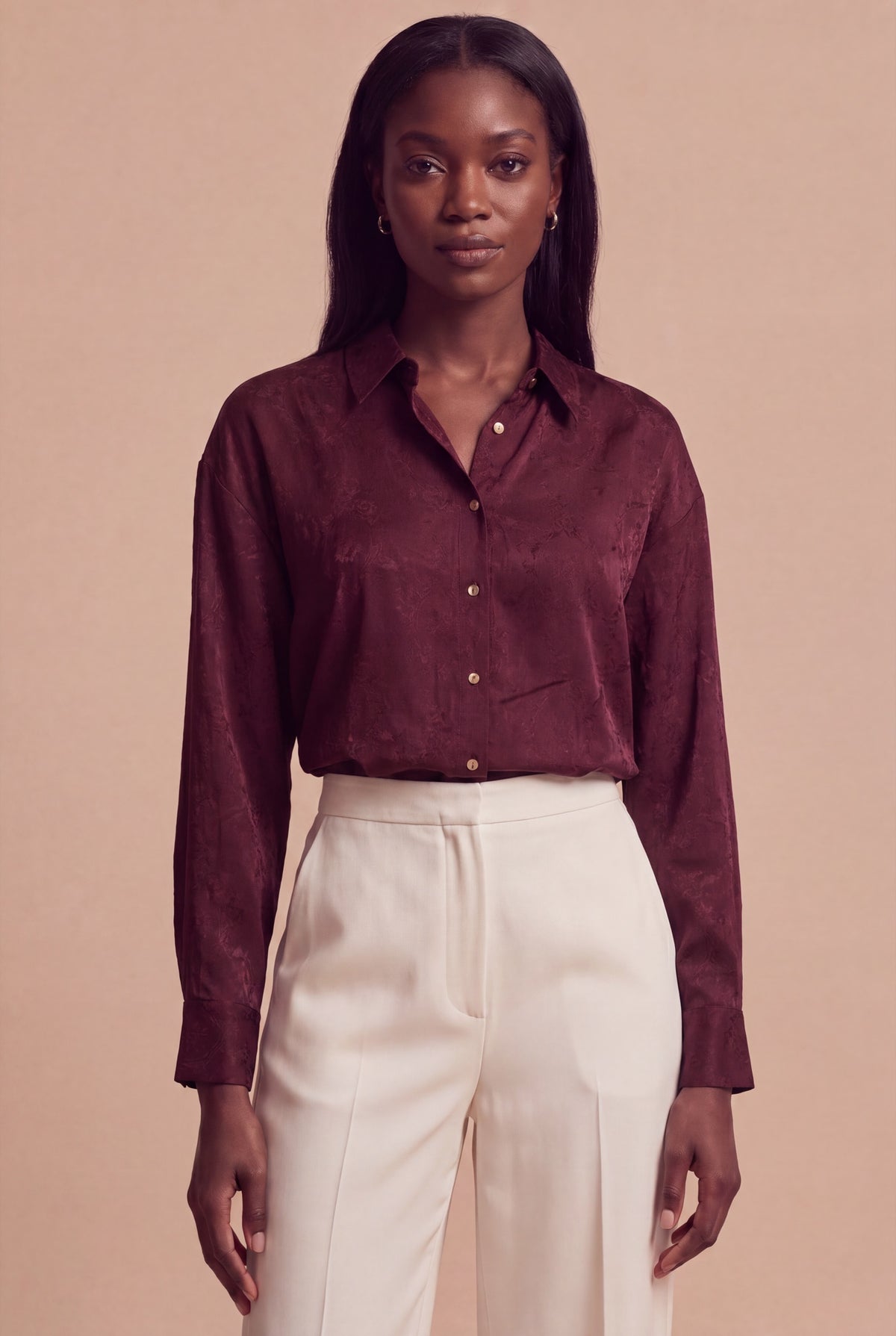 Chemise Ceyda RUYA — Bordeaux, détail buste