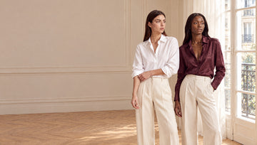 RUYA — collection Hauts & Chemises, popeline blanche et satin bordeaux