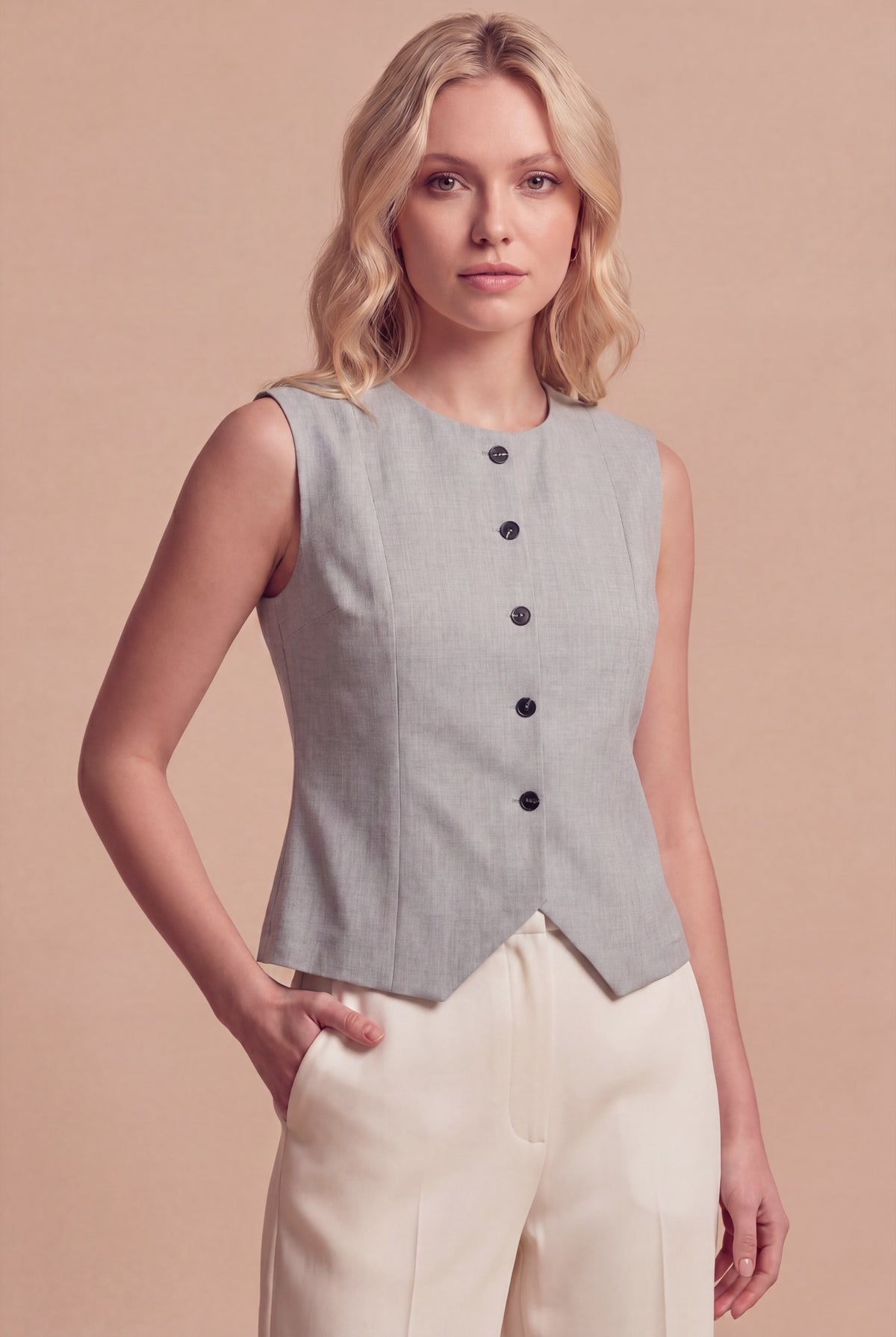 Gilet Selin RUYA — Gris clair, détail buste