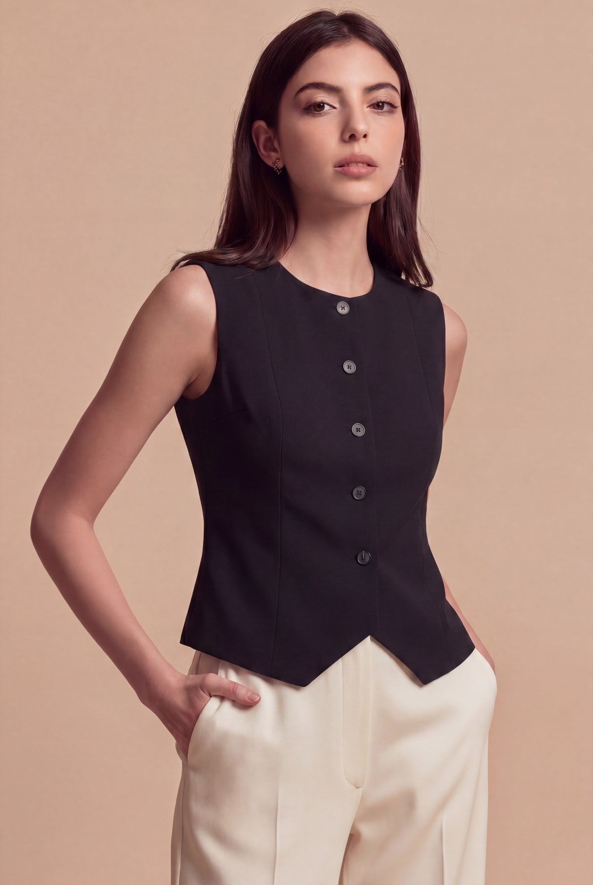 Pantalon Sena RUYA — Crème, vue de trois-quarts